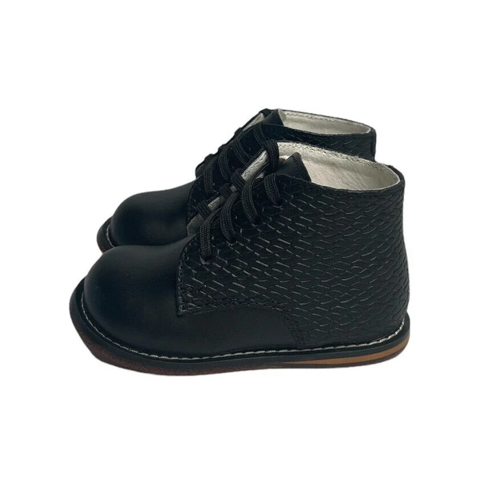 NEW Josmo Black Leather Lace Up Baby Toddler Walking Shoes Boy Girl Size 5